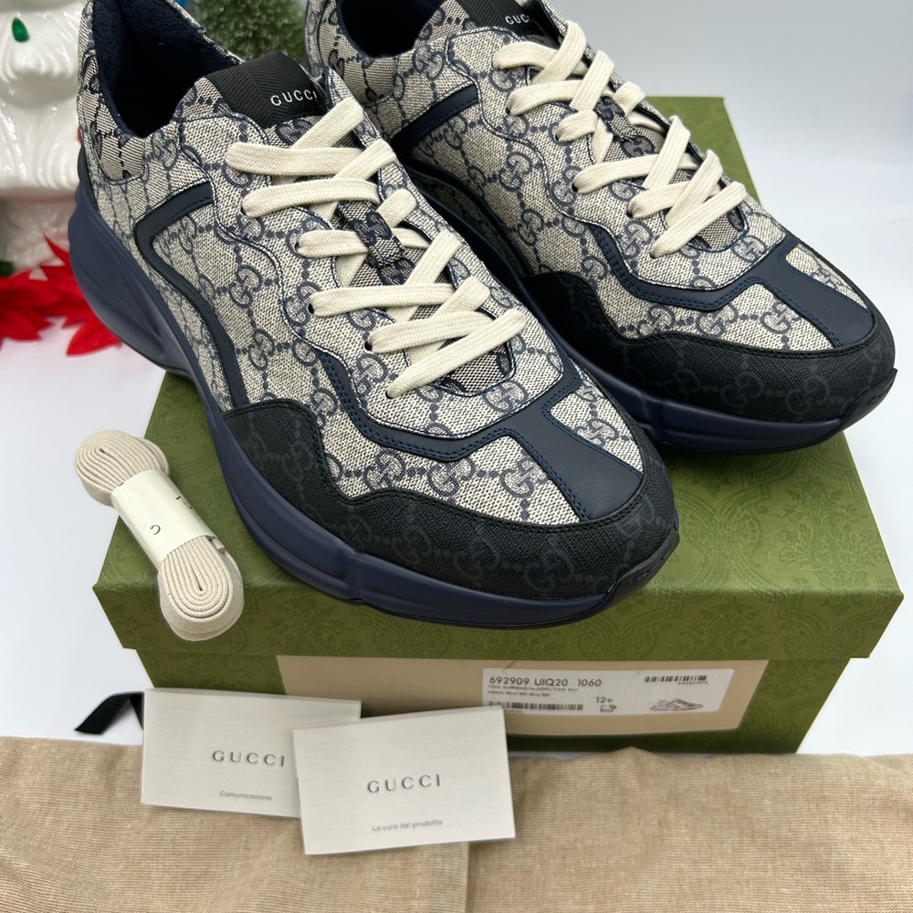 Gucci men's Rython GG  Supreme monogram trainers size 12.5 made in Italy - Picture 3 of 10
